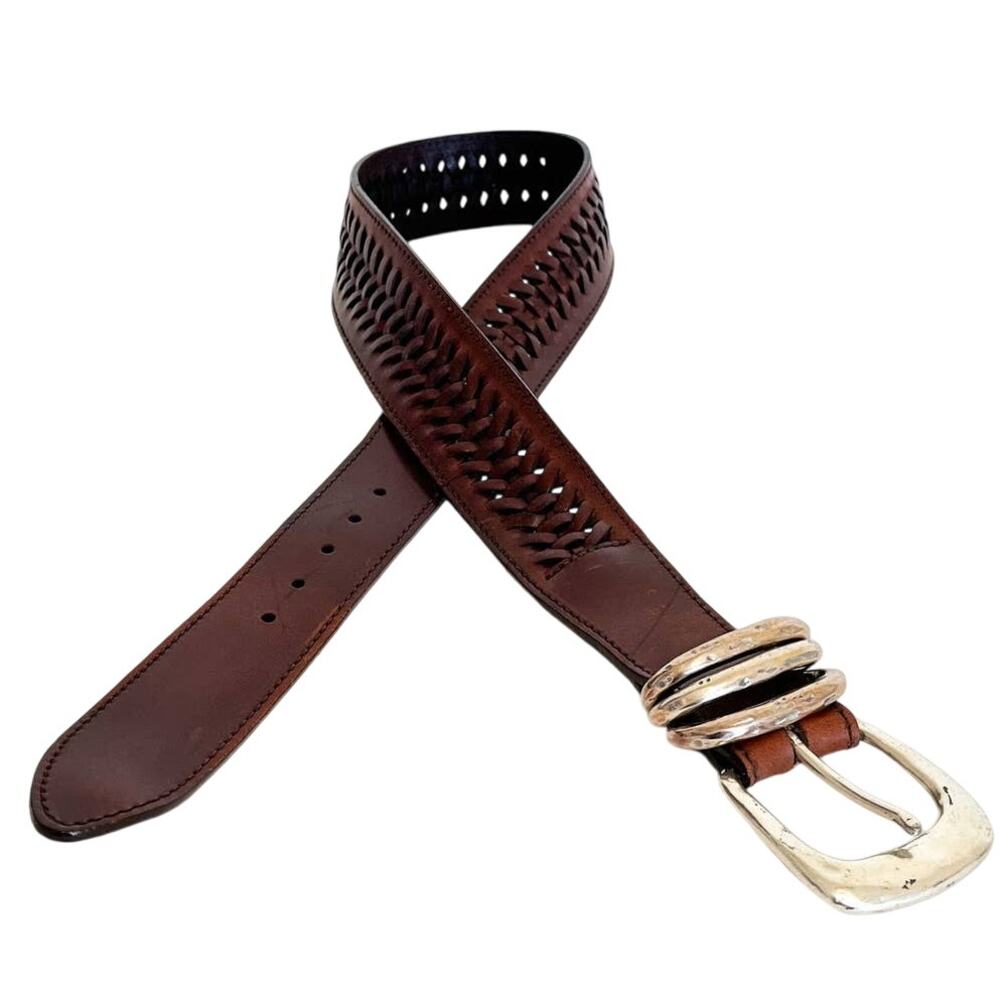 Eddie Bauer Womens Vintage Western Belt Large Brown Braided Woven Festival